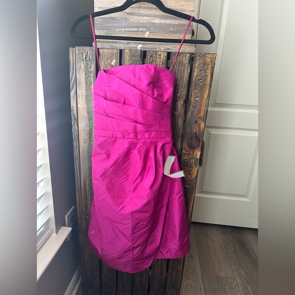 Hot pink strapless cocktail dress